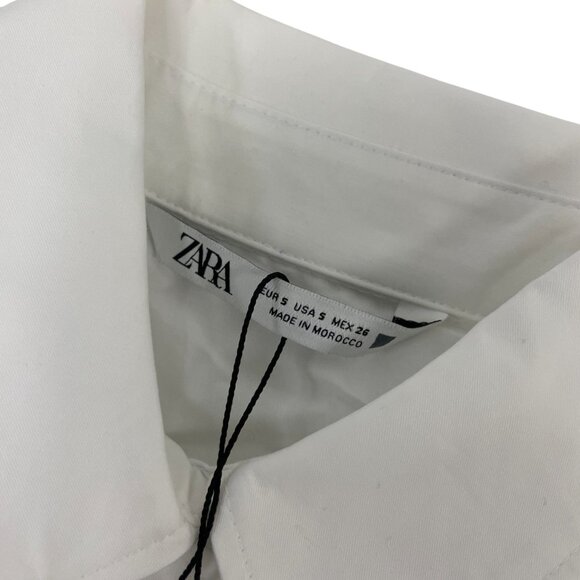 Zara Womens Shirt Blouse S Small White Button Up Beaded Poplin 8527/909 NWT - Picture 8 of 16